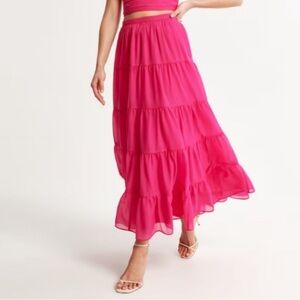 Hot Pink Abercrombie tiered maxi skirt size Medium Petite